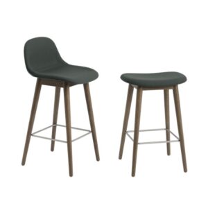 Tabouret Fiber Bar Stool/ Base Bois - Plastique recyclé, design Iskos - Berlin collection Muuto